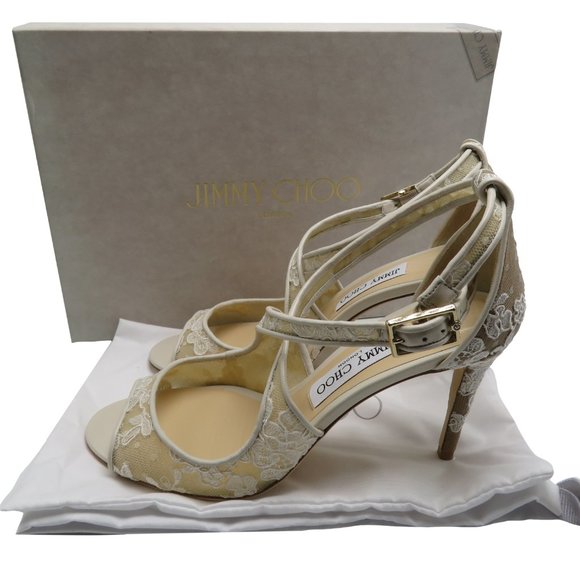 Jimmy Choo EMILY 85 Ivory Floral Sandals - Picture 4 of 8